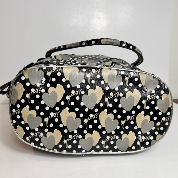 Guess Black Cream Polka Dots Tote Bag, Dual Handles, Heart Pattern Keychain NWOT - Picture 10 of 16